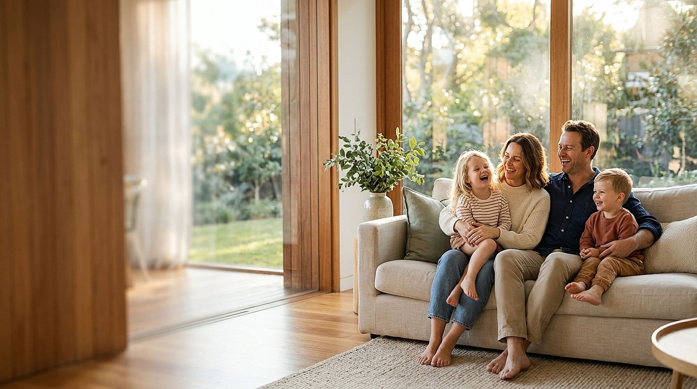 Happy Australian family in their new home