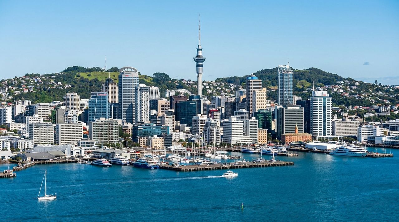 Auckland city skyline and harbour, New Zealand
