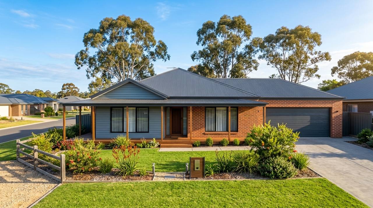 A modern brick and weatherboard family home on a generous block in a regional NSW town